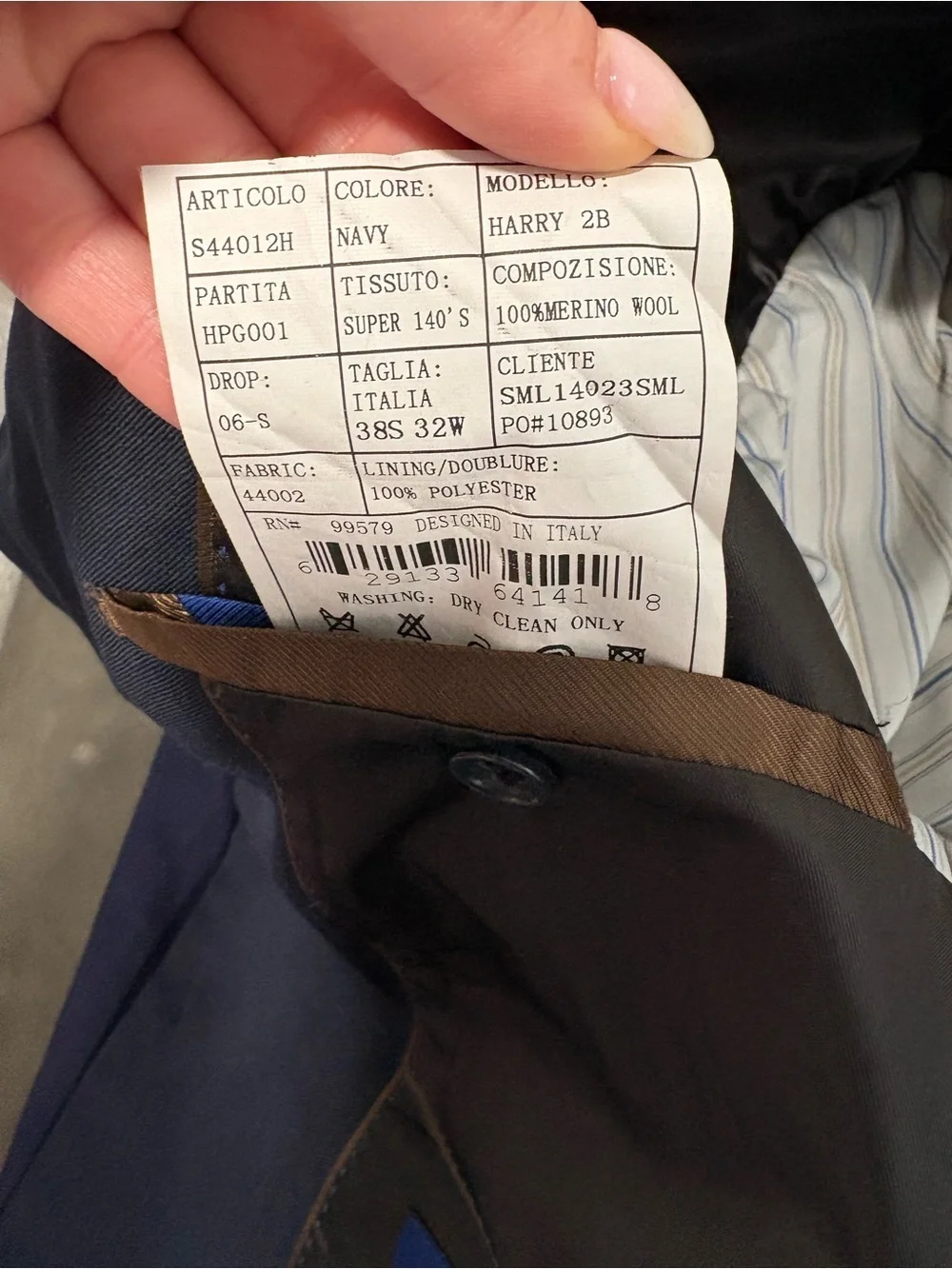 Pronto Moda Snello Men's Navy Two-Button Blazer Size 38S
